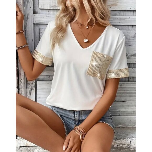 Sequin Pocket White Top - Picture 2 of 6